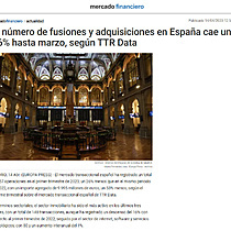 El nmero de fusiones y adquisiciones en Espaa cae un 26% hasta marzo, segn TTR Data